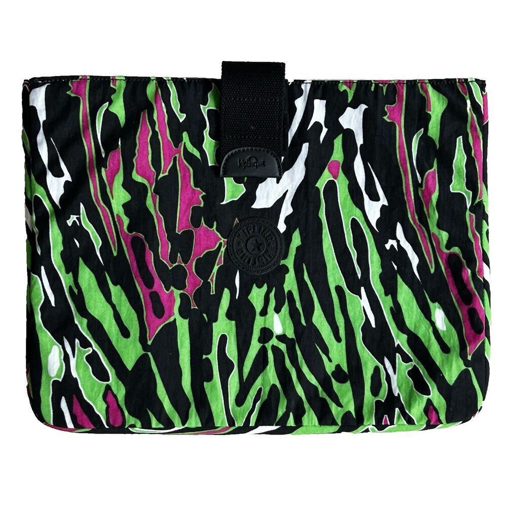 Kipling Padded Laptop Case Sleeve Nylon Colorful Animal Print Green Pink Black